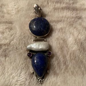Sterling Silver Mother of Pearl Blue Stone Pendant